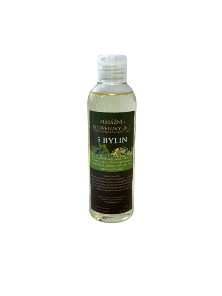 KOUPELOVÝ A MASÁŽNÍ OLEJ OSVĚŽUJÍCÍ A REGENERAČNÍ S VÝTAŽKY Z 5 BYLIN 200ml